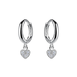Wholesale Sterling Silver Heart Charm Huggie Earrings - JD21266