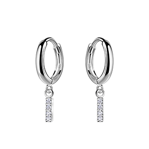 Wholesale Sterling Silver Bar Charm Huggie Earrings - JD21272