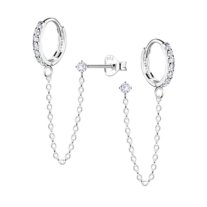 Wholesale 12mm Sterling Silver Huggie with 2mm Round Cubic Zirconia Ear Studs - JD21838 Wholesale 12mm Sterling Silver Huggie with 2mm Round Cubic Zirconia Ear Studs - JD21838