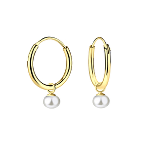 Wholesale 4mm Fresh Water Pearl Sterling Silver Charm Ear Hoops - JD21891