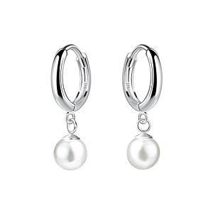 Wholesale Sterling Silver Huggie Earrings with Hanging Pearl - JD22057