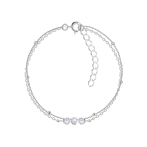 Wholesale Sterling Silver Three Stones Double Chain Bracelet - JD22604 Wholesale Sterling Silver Three Stones Double Chain Bracelet - JD22604