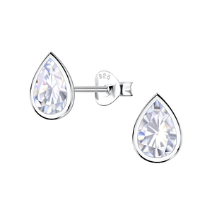 Wholesale 6x8mm Pear Cubic Zirconia Sterling Silver Ear Studs - JD22556