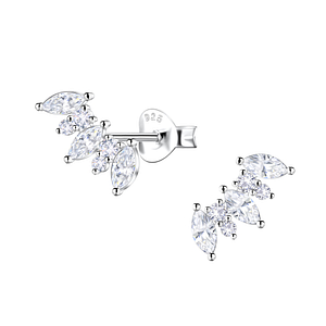 Wholesale Sterling Silver Marquise Stones Curved Ear Studs  - JD22437