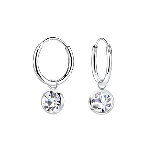 Wholesale 5mm Crystal Sterling Silver Solitaire Charm Ear Hoops - JD22263