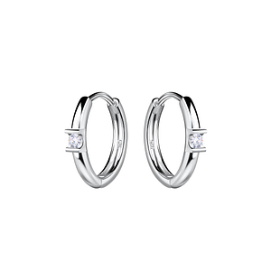 Wholesale 11mm Sterling Silver Single Stone Huggie Earrings - JD22715