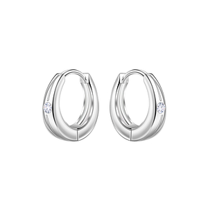 Wholesale 12mm Sterling Silver Single Stone Huggie Earrings - JD22717