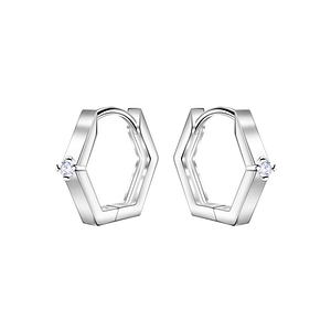 Wholesale 11mm Sterling Silver Geometric Huggie Earrings - JD22723