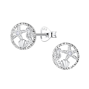 Wholesale Sterling Silver Starfish Seahorse and Shell Ear Studs - JD23276