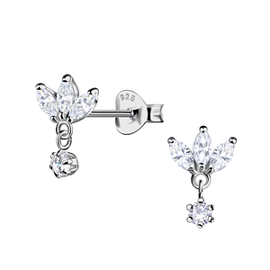 Wholesale Sterling Silver Flower Ear Studs with Hanging Stone - JD22209