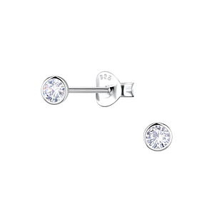 Wholesale 3mm Round Cubic Zirconia Sterling Silver Ear Studs - JD22542