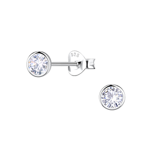 Wholesale 4mm Round Cubic Zirconia Sterling Silver Ear Studs - JD22544