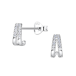 Wholesale Sterling Silver Double Line Half Hoop Ear Studs  - JD22423