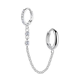 Wholesale 11mm Sterling Silver Double Huggie Earrings with Chain - JD22590