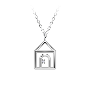 Wholesale Sterling Silver House Outline Necklace - JD23709