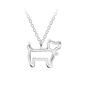 Wholesale Sterling Silver Dog Outline Necklace - JD23720