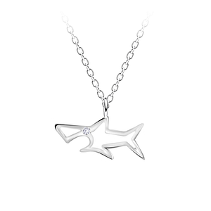 Wholesale Sterling Silver Shark Outline Necklace - JD23723