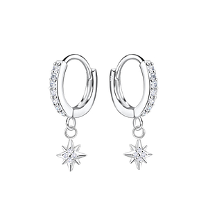 Wholesale Sterling Silver Star Charm Huggie Earrings - JD23560