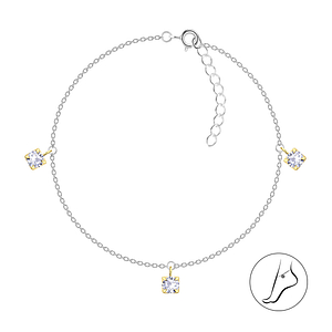 Wholesale 4mm Round Cubic Zirconia Sterling Silver Anklet - JD23151