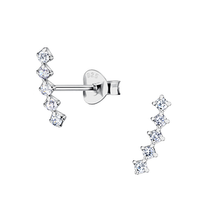 Wholesale 1.5mm Cubic Zirconia Sterling Silver Curved Ear Studs - JD22208