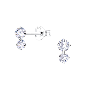 Wholesale Sterling Silver Double Round Cubic Zirconia Ear Studs - JD18202