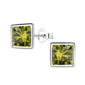 Wholesale 8mm Square Cubic Zirconia Sterling Silver Ear Studs - JD22555