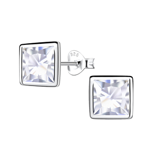 Wholesale 8mm Square Cubic Zirconia Sterling Silver Ear Studs - JD22555