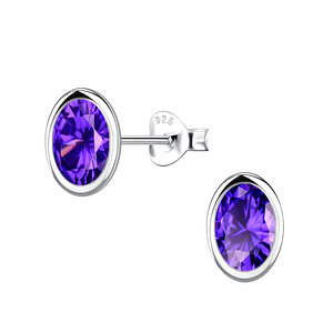 Wholesale 6x8mm Oval Cubic Zirconia Sterling Silver Ear Studs - JD22557