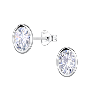 Wholesale 6x8mm Oval Cubic Zirconia Sterling Silver Ear Studs - JD22557