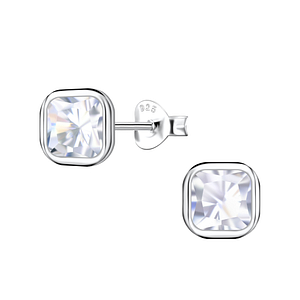 Wholesale 6mm Cushion Cubic Zirconia Sterling Silver Ear Studs - JD22558