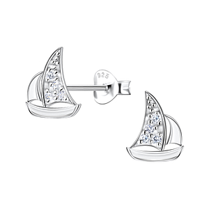 Wholesale Sterling Silver Sailboat Ear Studs - JD23259