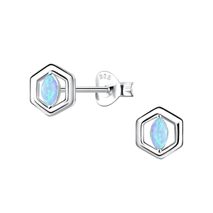 Wholesale Sterling Silver Hexagon Opal Ear Studs - JD23645 Wholesale Sterling Silver Hexagon Opal Ear Studs - JD23645