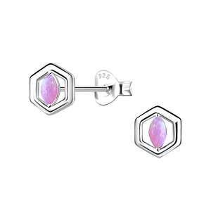 Wholesale Sterling Silver Hexagon Opal Ear Studs - JD23645 Wholesale Sterling Silver Hexagon Opal Ear Studs - JD23645