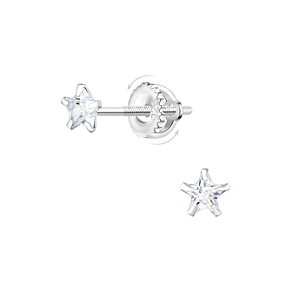 Wholesale 4mm Star Cubic Zirconia Sterling Silver Screw Back Ear Studs - JD21954