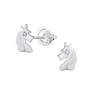 Wholesale Sterling Silver Unicorn Screw Back Ear Studs - JD23495