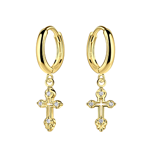 Wholesale Sterling Silver Cross Charm Huggie Earrings - JD23555