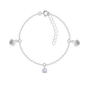 Wholesale Sterling Silver Shell Bracelet with 4mm Round Cubic Zirconia - JD24004 Wholesale Sterling Silver Shell Bracelet with 4mm Round Cubic Zirconia - JD24004