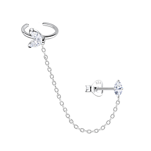 Wholesale Sterling Silver Geometric Ear Studs and Ear Cuff with Chain - JD20936