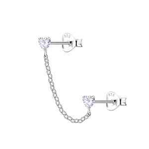 Wholesale Sterling Silver Heart Double Ear Studs with Chain - JD22470