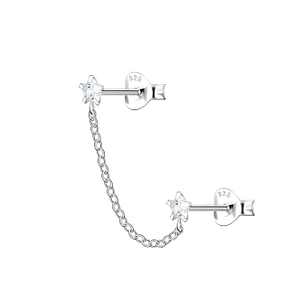 Wholesale Sterling Silver Star Double Ear Studs with Chain - JD22471