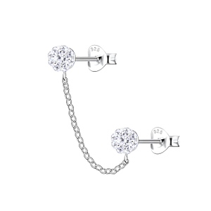 Wholesale Sterling Silver Round Double Ear Studs with Chain - JD22473