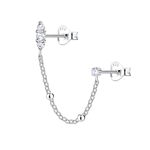 Wholesale Sterling Silver Marquise Double Ear Studs with Chain - JD22482