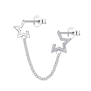Wholesale Sterling Silver Star Ear Studs with Chain  - JD23559