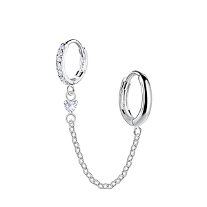 Wholesale Sterling Silver Double Huggie Earrings with Chain - JD22584