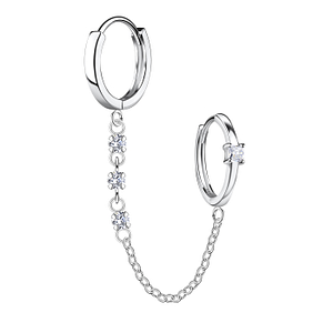 Wholesale Sterling Silver Square Double Huggie Earrings with Chain - JD22587