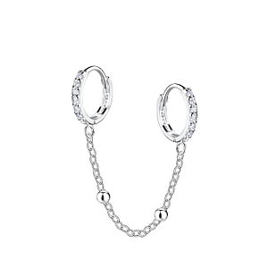 Wholesale Sterling Silver Double Huggie Earrings with Chain - JD22598