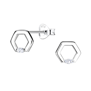 Wholesale Sterling Silver Hexagon Ear Studs - JD24085 Wholesale Sterling Silver Hexagon Ear Studs - JD24085