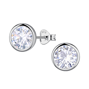 Wholesale 8mm Round Cubic Zirconia Sterling Silver Ear Studs - JD24043 Wholesale 8mm Round Cubic Zirconia Sterling Silver Ear Studs - JD24043