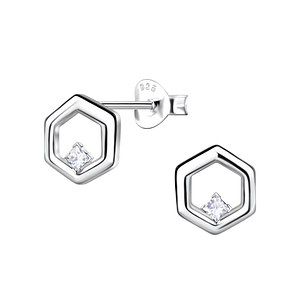 Wholesale Sterling Silver Hexagon Ear Studs - JD24086 Wholesale Sterling Silver Hexagon Ear Studs - JD24086