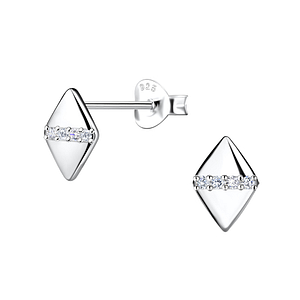 Wholesale Sterling Silver Diamond Shaped Ear Studs - JD24088 Wholesale Sterling Silver Diamond Shaped Ear Studs - JD24088